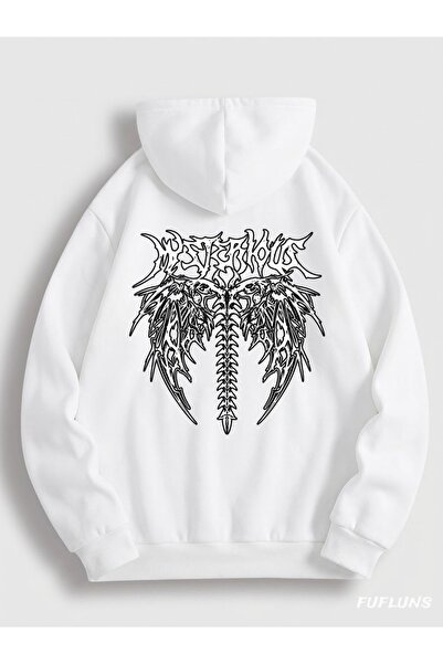 FUFLUNS GOTİK İSKELET ÖN VE SIRT BASKILI OVERSİZE UNISEX KAPÜŞONLU SWEATSHİRT