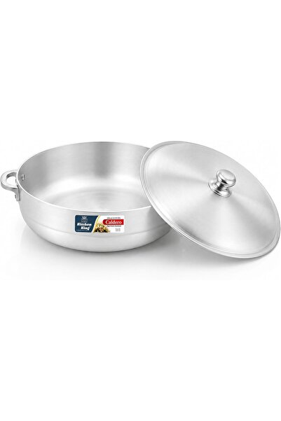 Kitchen King Caldero Aluminium Cooking Pot with Lid 30 cm (6.5 Ltr), Heavy-Duty Wide Base, Shallow Casserole for Biryani, Rice, Curry & Stews, Even Heat Distribution, Dishwasher Safe, Silver