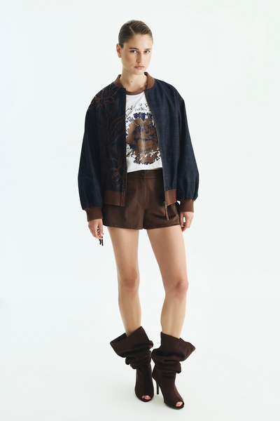 Roman Nakışlı Bomber Denim Ceket Lacivert KK016501_015
