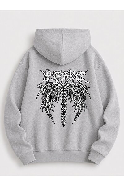 FUFLUNS Hanorac unisex supradimensionat cu glugă, cu imprimeu gotic cu schele...