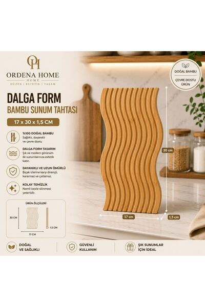 Ordena HOME Dalga Form Bambu Sunum Tahtası – 30 x 17 x 1,5 cm