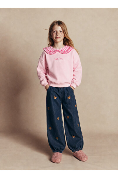 Milo Sol Milo+Sol Kız Çocuk Pembe Fırfırlı Yakalı Nakışlı Sweatshirt – Hello Chérie