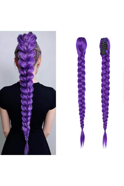 Morvena Picks Perucă împletită cu coadă de cal violet - 70 cm