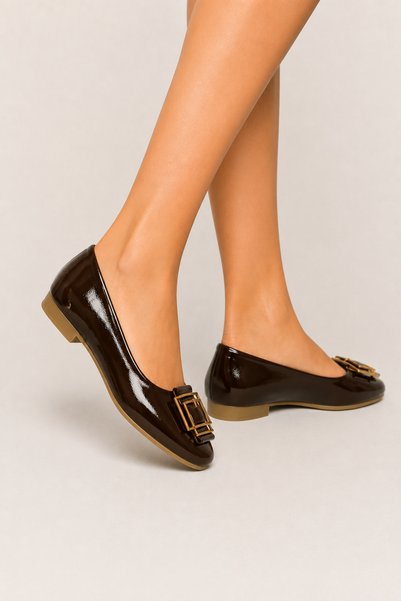 Jagulep Stylish Women's Ballerina Shoes with Buckle Detail Brown