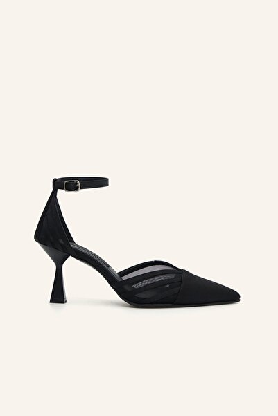 MARCATELLI Siyah Saten Romantik Mini Stiletto