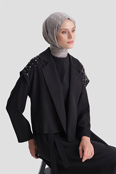 Armine Stone Detailed Vest Dress Set Black