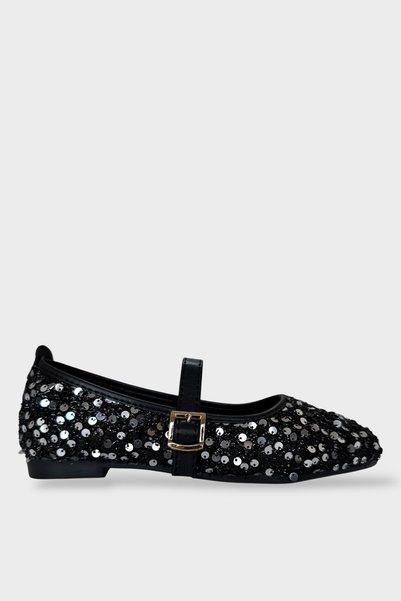 Jagulep Women's Sequined Belted Ballerinas Silver
