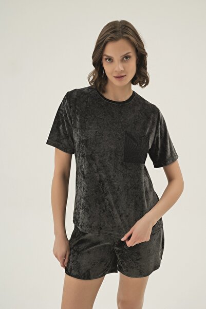 Sevim 17048 Women's Velvet Shorts Set