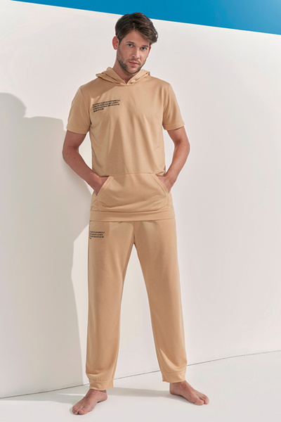 I BIZA Two Threaded Tracksuit Set Hooded Short Sleeve Kangaroo Pocket Dark Be...