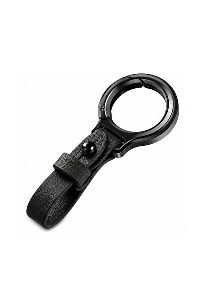 Generic Premium Zinc Alloy Car Keychain with Quick-Open Ring, Black Leather S...