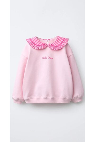 Milo Sol Milo+Sol Kız Çocuk Pembe Fırfırlı Yakalı Nakışlı Sweatshirt – Hello Chérie