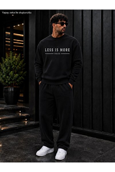 caddekombin Men's Less Is More Focus Typography Printed Crew Neck Regular Fit...