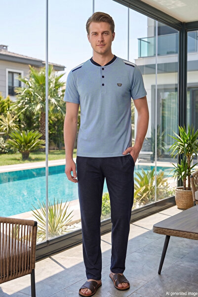 REMSA Men's Short Sleeve Single Jersey Pajama Set 2355 Blue