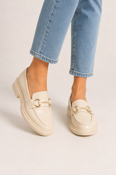 Jagulep Women's Buckle High Sole Casual Shoes Beige