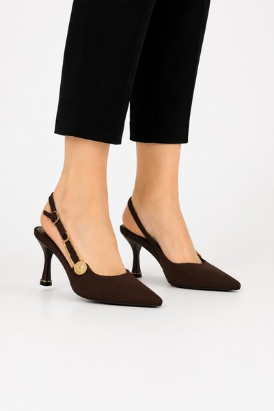 Jagulep Satin Heeled Women's Sandals with Filkete Detail (8cm) Brown