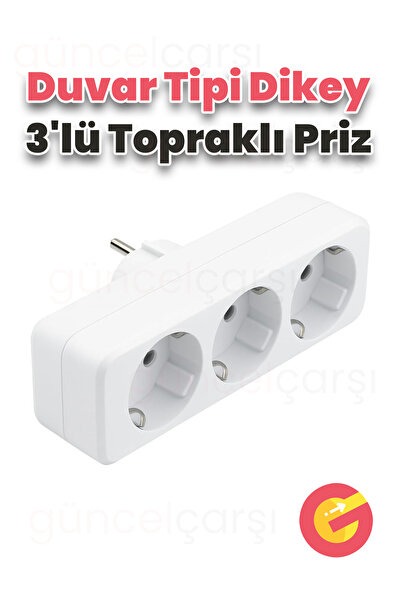 GüncelÇarşı Üçlü Golyat Düz Fiş Duvar Tipi Dikey 3'lü Topraklı Kablosuz Priz ...