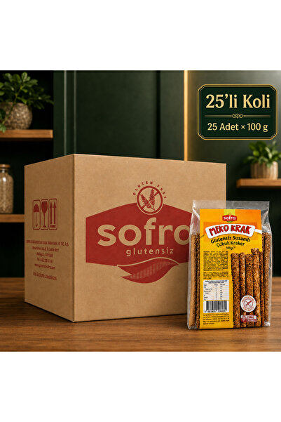 SOFRA GLUTENSİZ Glutensiz Meko Krak Susamlı Çubuk Kraker 25'li Koli Fırsat Pa...