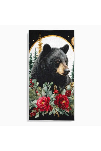 Luxcanva Tablou Canvas Ursul Nocturn 50x100 cm cu Rama Argintiu Urs Noapte Na...
