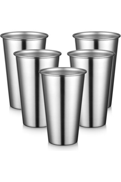 Noonedibs Pahare din Oțel Inoxidabil Tip Pint, Stivuibile, 500ml, Set de 5 Bu...