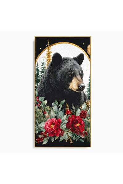 Luxcanva Tablou Canvas Ursul Nocturn 70x140 cm cu Rama Auriu Urs Noapte Natura