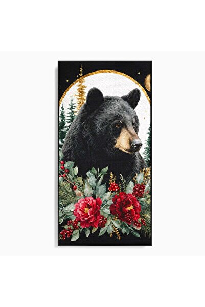 Luxcanva Tablou Canvas Ursul Nocturn 70x140 cm cu Rama Negru Urs Noapte Natura