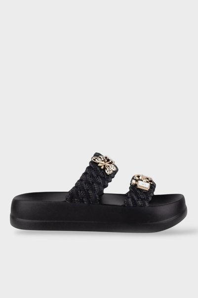 Jagulep Women's Stoned Stylish Comfortable Slippers Black