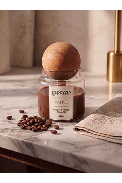 Poyzen Gifts Kahve Kokulu %100 Doğal Soya Mumu - Ahşap Fitilli Cam Kavanoz 30...
