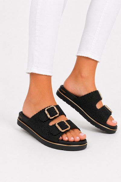 Jagulep Comfortable Double Buckle Women's Slippers Black