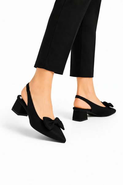 Jagulep Ribboned Satin Low Heel Women's Sandals Shoes (4cm) Black