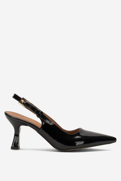 Jagulep Pointed Toe Open Back Patent Leather Women's Heeled Shoes (8cm) Black