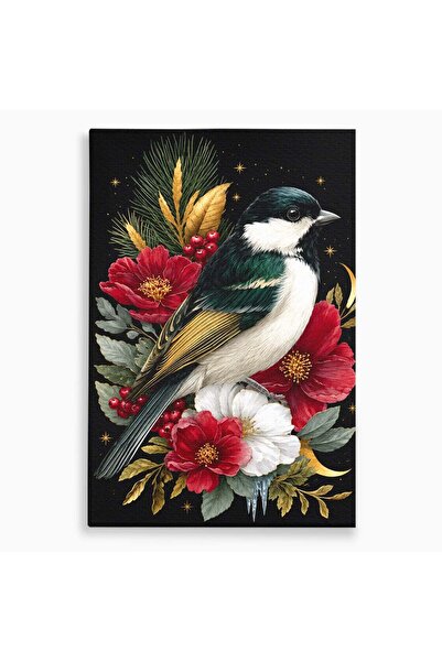 Luxcanva Tablou Canvas Pasare Si Flori Rosii 70x100 cm pe Sasiu Lemn Pasare F...