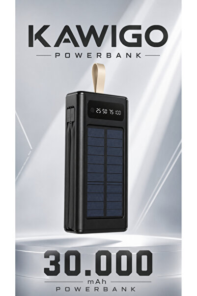 kawigo 30.000 mAh Solar Powerbank Güneş Enerjili Powerbank Hızlı Şarj Destekli Entegre Kablolu LED Powerbank