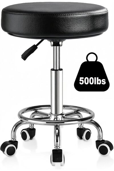 Snooe 500lbs Heavy‑Duty Adjustable Rolling Stool with Wheels & Footrest Ring,...