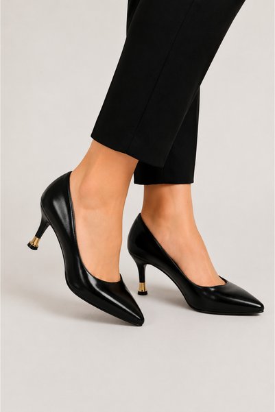 Jagulep Pantofi eleganți cu toc pentru femei din piele lăcuită (8 cm) NEGRU