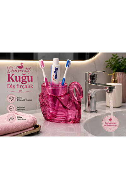 LUCES DESİGN Kristal Kuğu Diş Fırçalık Mika (Cam Değildir)
