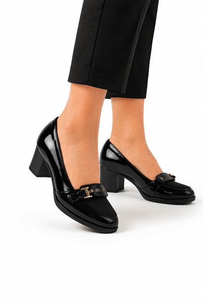 Jagulep Patent Leather Low Heel Women's Heeled Shoes (6cm) Black