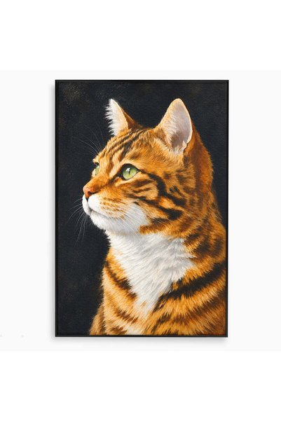 Luxcanva Tablou Canvas Privirea Curioasă 50x70 cm cu Rama Negru Pisica Portre...
