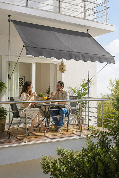 Binbirreyon Balkon Tente Delmeden Montaj Güneşlik Ayarlanabilir Makaralı Tent...