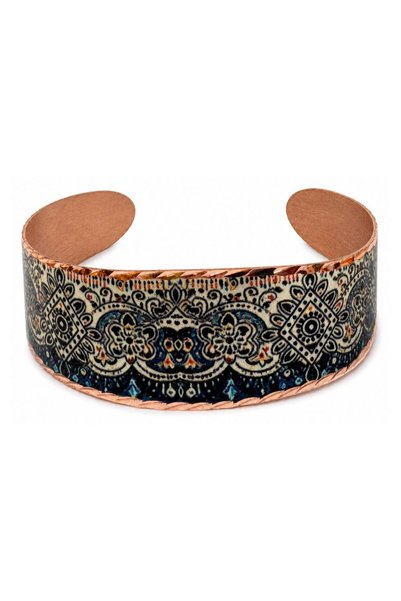 Erol Bakır Black Copper Wheel Wide Form Thick Copper Bracelet, Hand-Embroider...