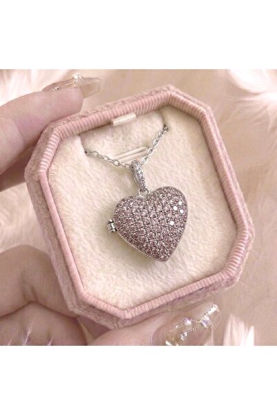 Heda Jewelry قلادة على شكل قلب من الحجر الوردي - قلادة تذكارية قابلة للفتح من...