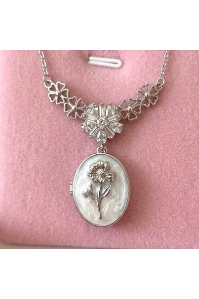 Heda Jewelry Dainty Flower Design Locket Necklace - Openable Memory Necklace