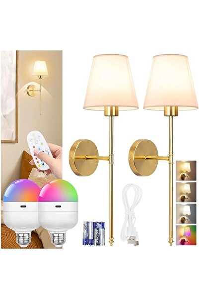 GENERAL Battery Operated Wall Sconces Set of 2 Lights with Bulbs and Remotes,...