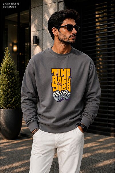 caddekombin Men's Dice Pattern Graphic Printed Cycling Round Neck Casual Swea...