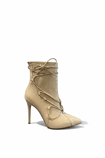 SHOEBELLAS Kessy Bej Rugan İp Kurdele Detaylı Kadın Topuklu Bot