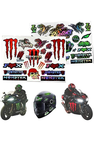 GENERAL مجموعة ملصقات Monster Energy العاكسة (قطعتان) - أحمر وأخضر - ملصقات د...
