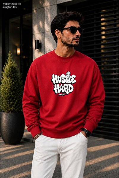 caddekombin سويت شيرت رجالي من Hustle Hard Graffiti مطبوع عليه رسومات مطبوعة ...