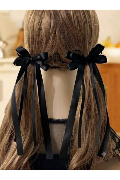 Shiklik Ribbon Bow Hair Clip Set of 2 - Long Ribbon Clip