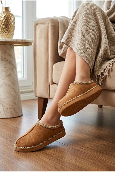 Moda Devrin Taba unisex kućne papuče sa debelim đonom i plišom unutra / udobn...