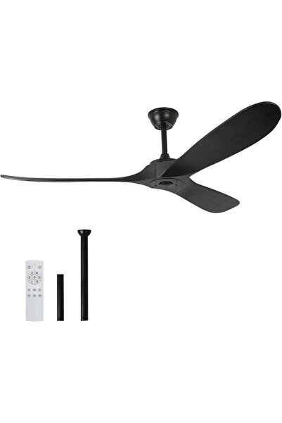 LIWEGHT 60inch Black Modern Ceiling Fan with Remote, No Light 3-Blade Wood Qu...