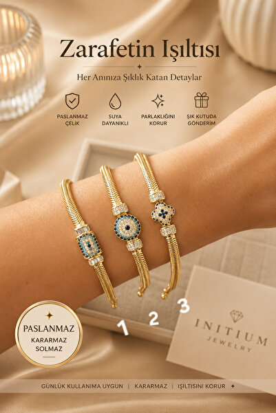 İNİTİUM Stainless Steel Non-Tarnish Evil Eye Gold Trendy Bracelets
